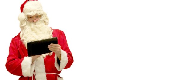 Weihnachtsmann und Tablet