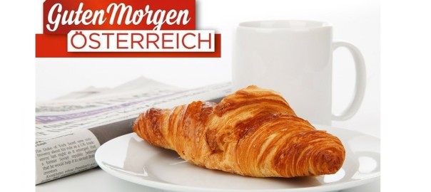 CLIP Mediaservice ORF Frühstücksfernsehen Zeitung und Croissant