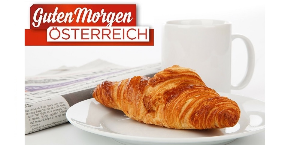 CLIP Mediaservice ORF Frühstücksfernsehen Zeitung und Croissant